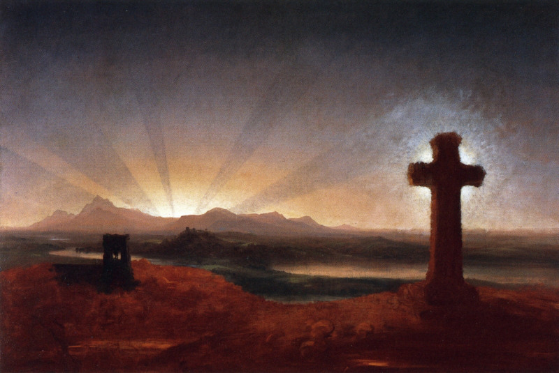 Thomas Cole Hudson River School Sunset – Kreuz bei Sonnenuntergang